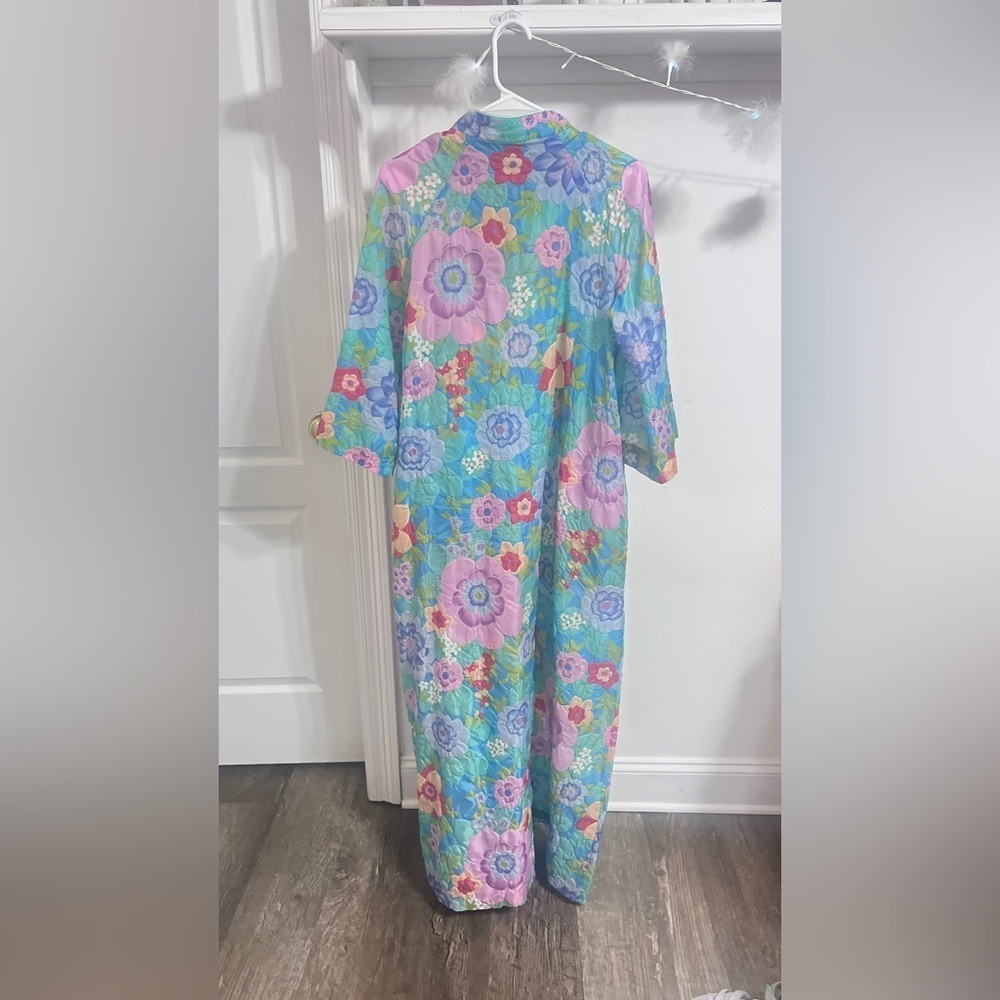 Stella Fagin Kimono Style Lounge Gown House Coat Robe Flower Mod 60s Vintage - Picture 6 of 6